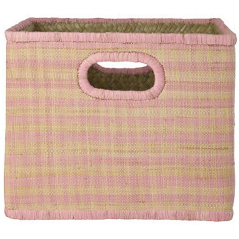 rice panier de rangement raphia - pink checks - large