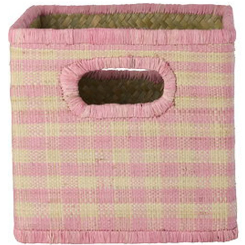 rice panier de rangement raphia - pink checks - petit