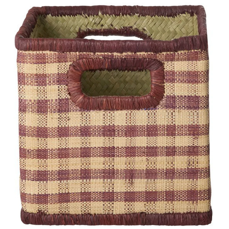 rice panier de rangement raphia - carreaux marron - petit
