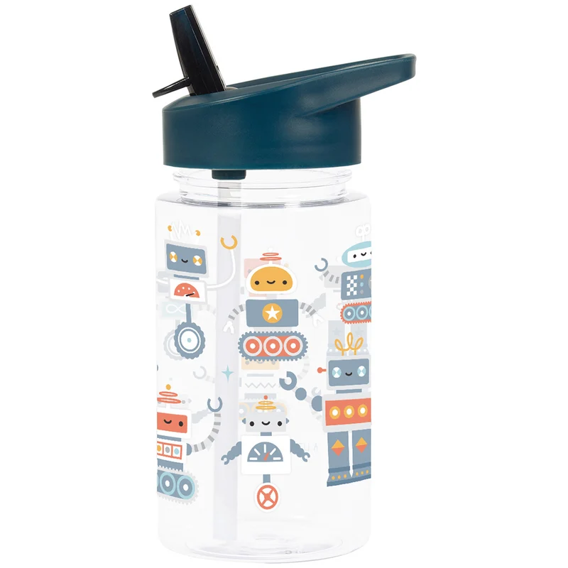 a little lovely company gourde avec paille - robots - 450 ml