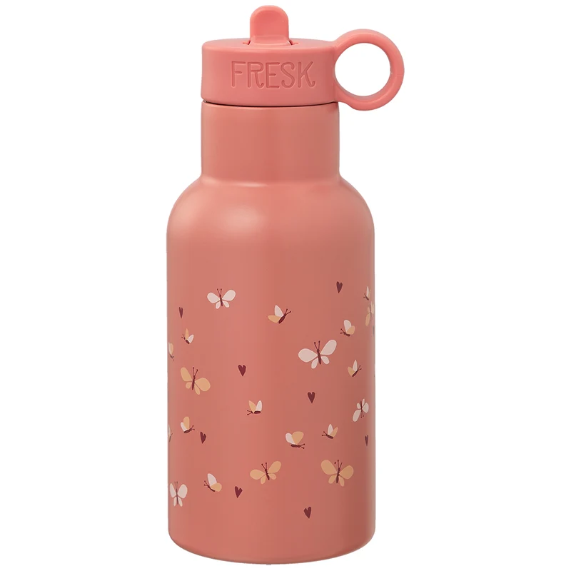 fresk gourde isotherme en inox avec bouchon supplémentaire - papillon - 350 ml