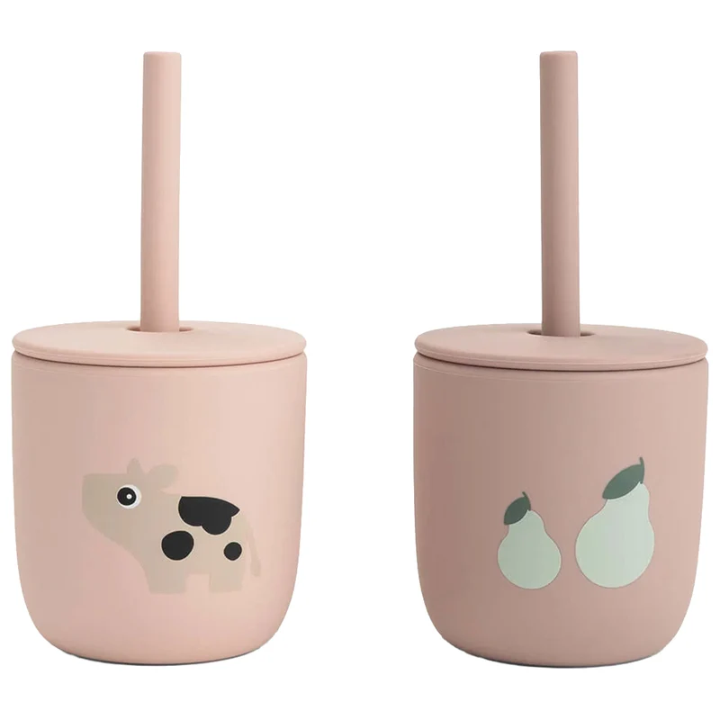 done by deer gobelet enfant avec paille tiny farm - powder - 2 pcs