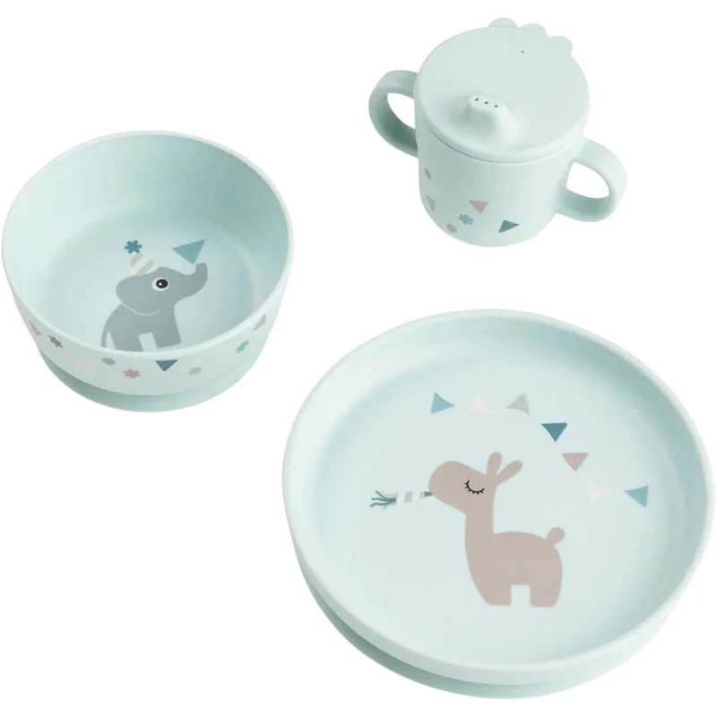 done by deer set de repas pour enfant avec ventouse celebration - bleu - 3 pièces