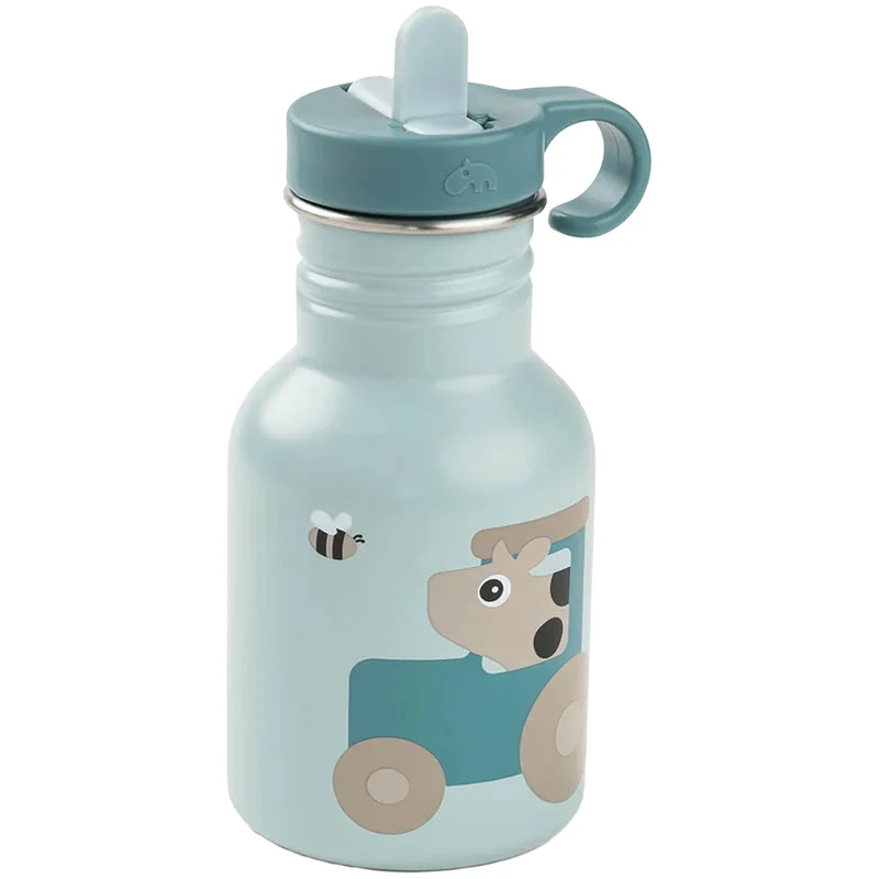 done by deer gourde en inox avec paille tiny farm - bleu - 350 ml