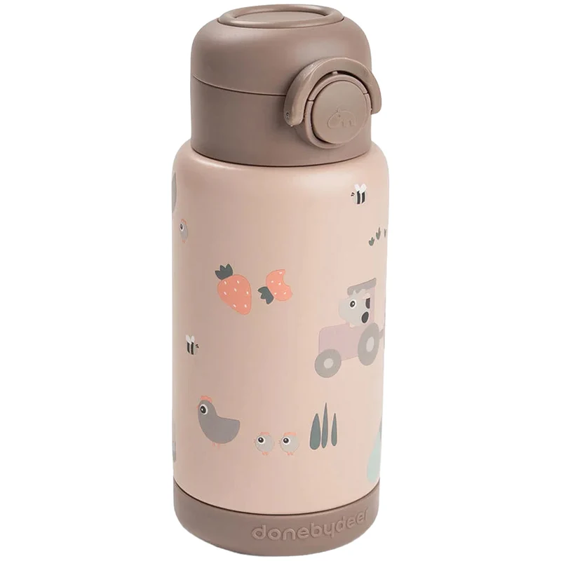 done by deer bouteille isotherme en inox avec paille tiny farm - powder - 340 ml