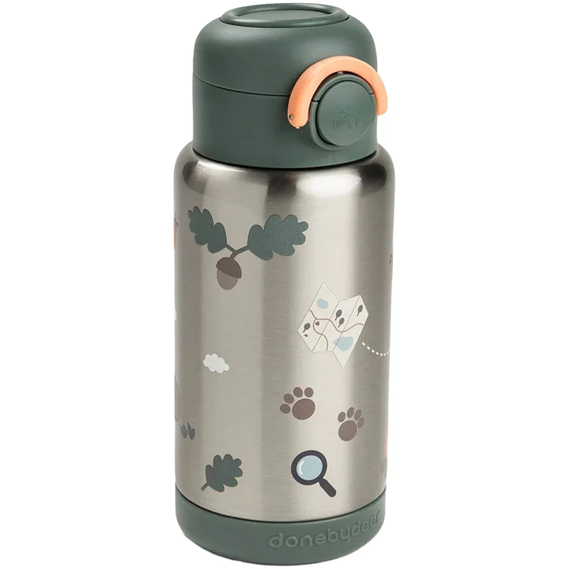 done by deer gourde isotherme en inox avec paille tiny trails - vert - 340 ml