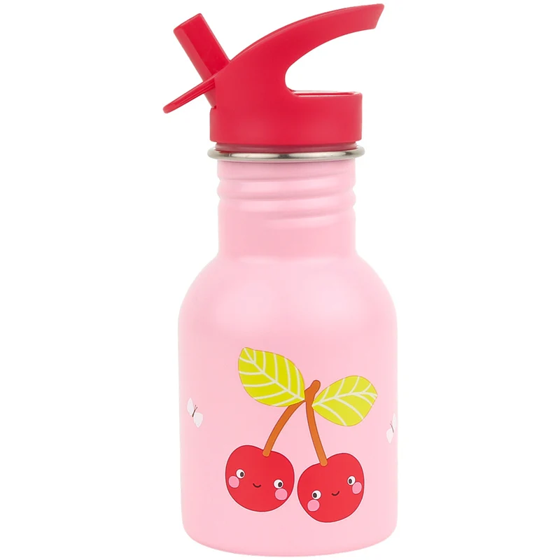 a little lovely company gourde en inox - cerises joyeuses - 350 ml