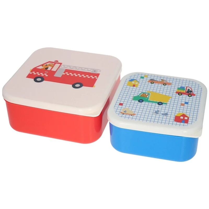 le petit souk set de boîtes à lunch - véhicules et chiens - 2 pcs
