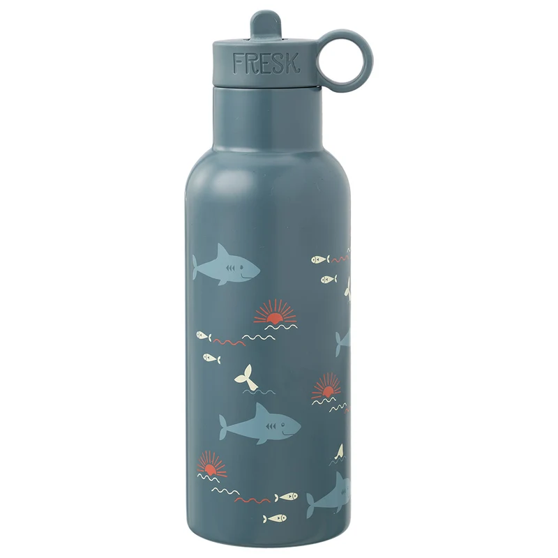 fresk gourde isotherme en inox avec bouchon supplémentaire - requin - 500 ml