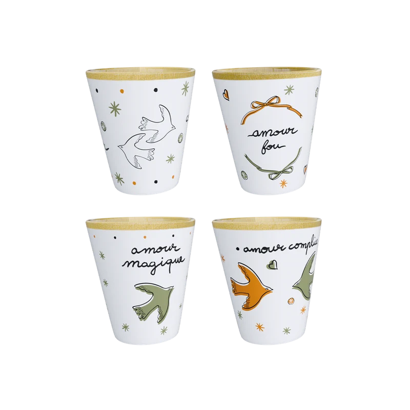 Set de 4 Verres à Boire en Faïence Amour Oiseaux - Opjet