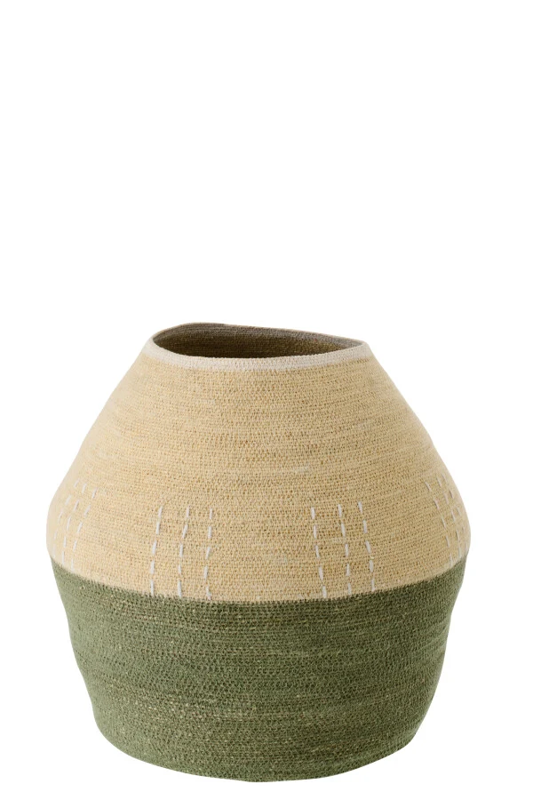 Panier Jonc De Mer Naturel/Vert Olive H.46 x D.48 cm - Jolipa