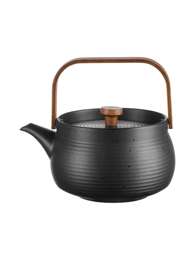 Théière en Porcelaine Noir avec Anse en Bois Japandi - ASA