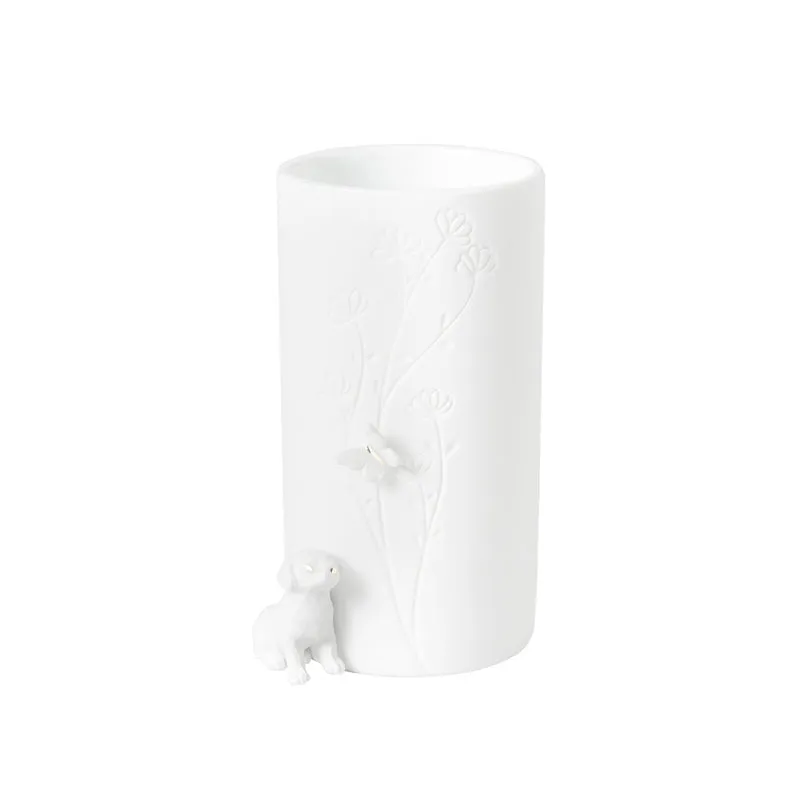 Vase en Porcelaine Blanche Chien & Papillon H.13 cm / H.17 cm - Räder