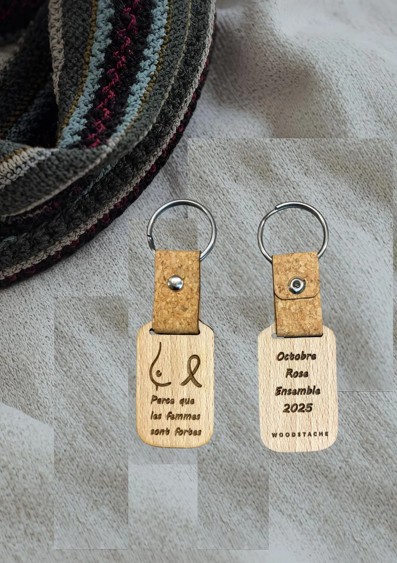 Porte-clef Bois Naturel Octobre Rose - Accessoire Solidaire Made in France