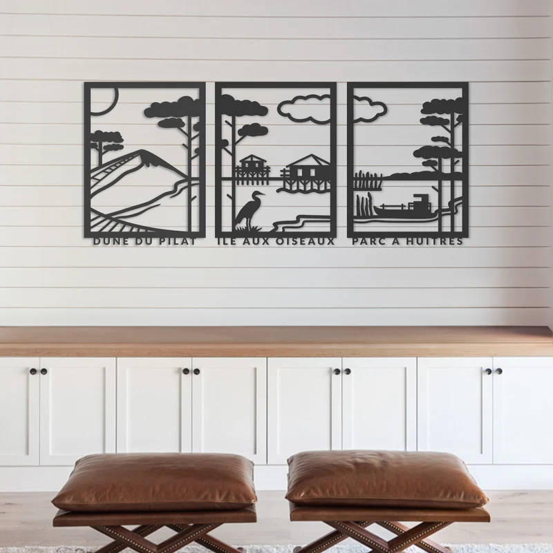 Triptyque en bois naturel Premium BASSIN D'ARCACHON - Décoration Murale Made in France