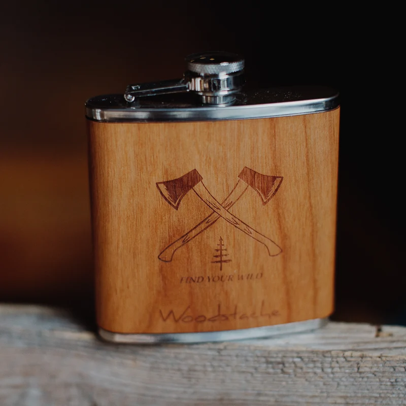 Flasque en bois naturel Premium FIND YOUR WILD - Cadeau Noël Aventurier