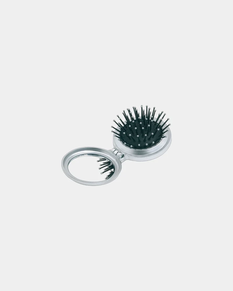 Brosse miroir pliable ABS finition argentée à personnaliser