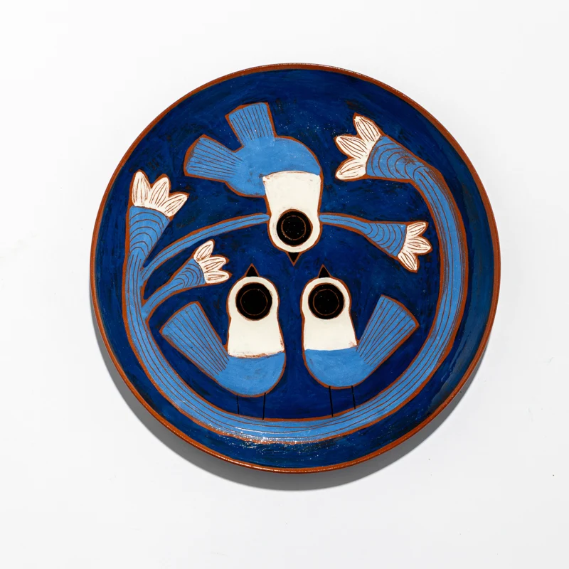 Assiette Triple Oiseau ou Salamandre 27cm en céramique
