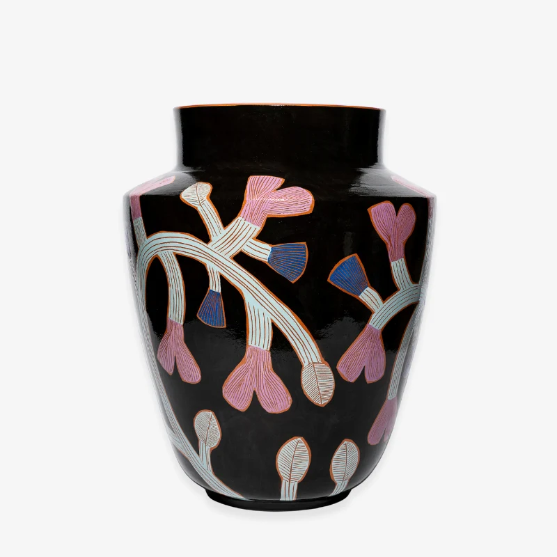 Jarre Noire Fleurs Violettes céramique