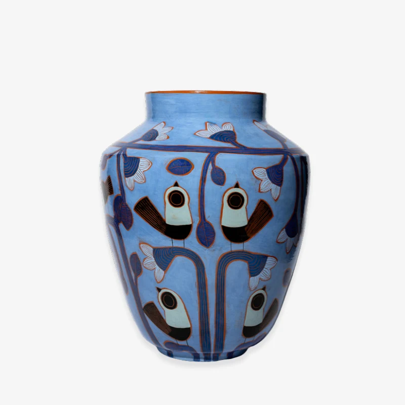 Jarre Bleue Fleurs et Oiseaux Bleus