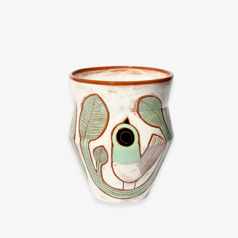 Grand Vase Blanc Oiseaux Verts céramique Exposition BG