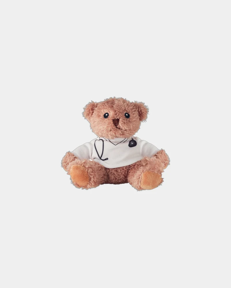 Peluche ours docteur polyester 13 cm à personnaliser