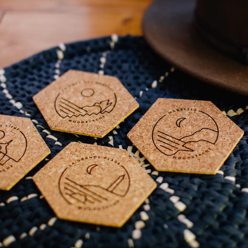 Sous-Verres Liège Naturel Pack 4 BIARRITZ Pays Basque - Made in France