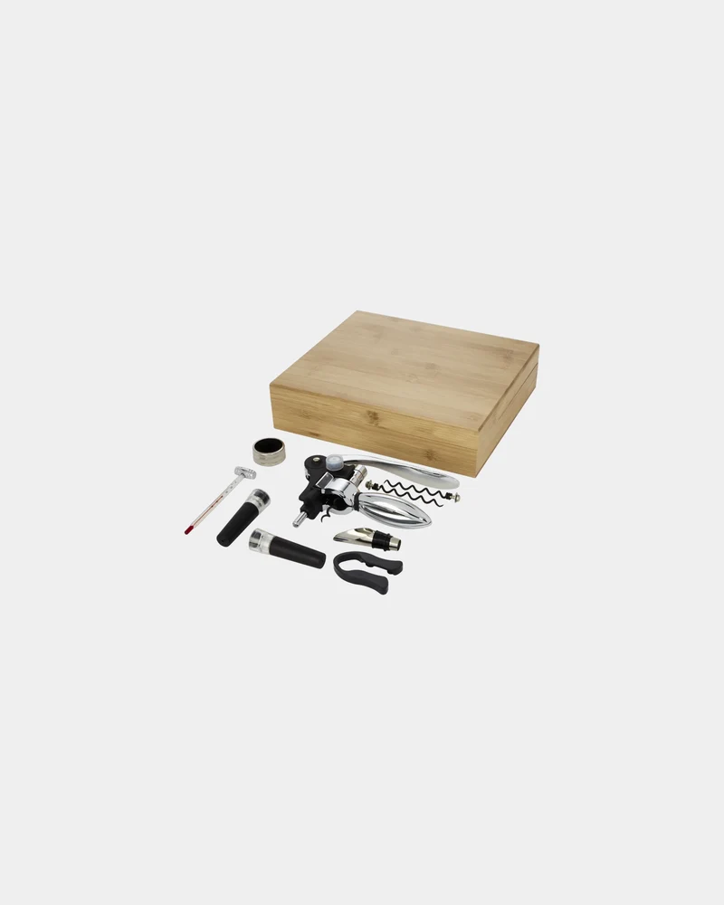 Coffret à vin 9 pièces en bambou à personnaliser