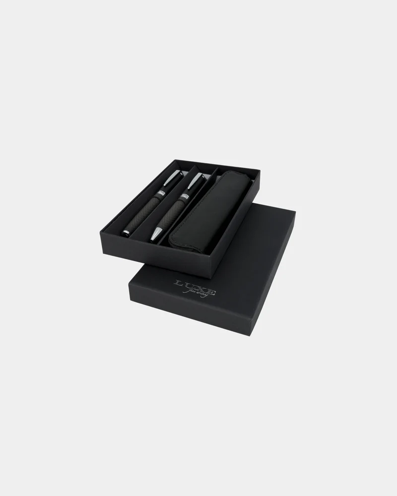 Parure de stylos métal éco LUXE Carbon à personnaliser