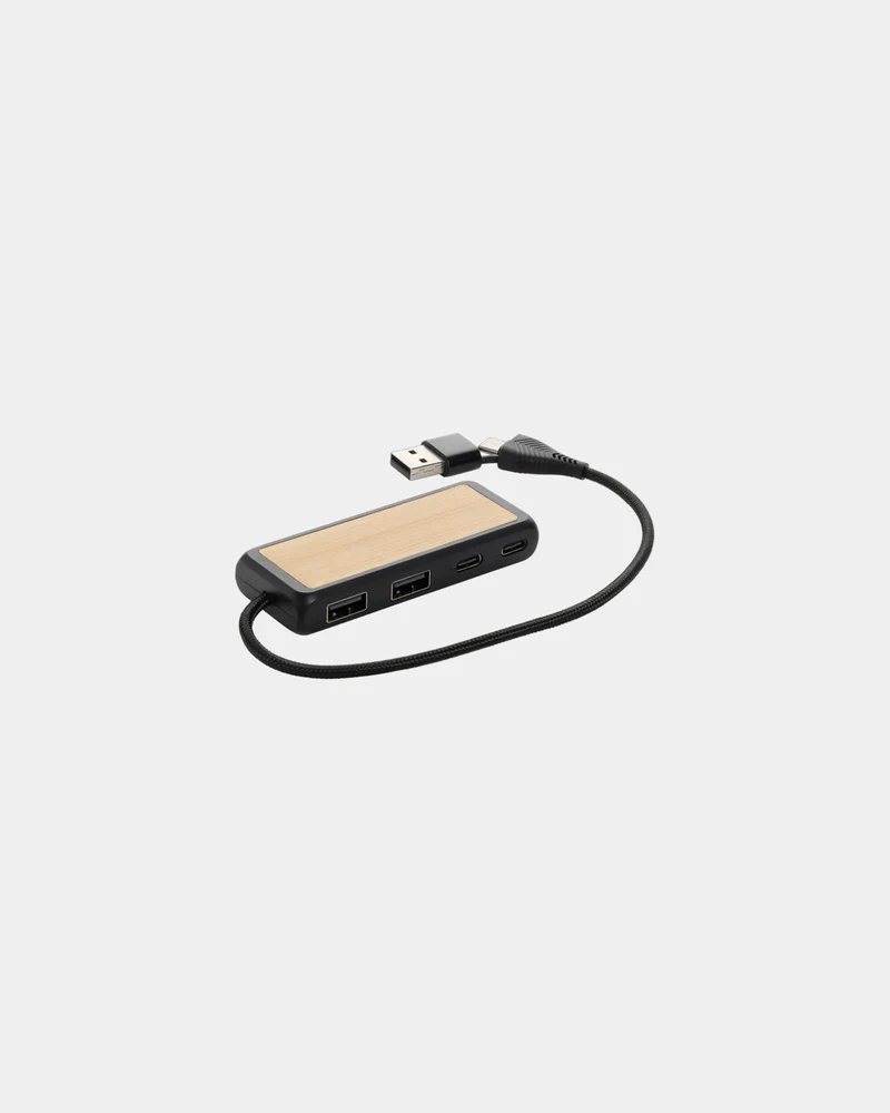 Hub USB recyclé en bambou 10 x 3.3 cm à personnaliser