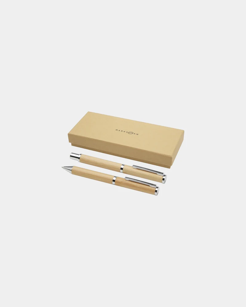 Coffret cadeau stylo bille et roller en bambou à personnaliser