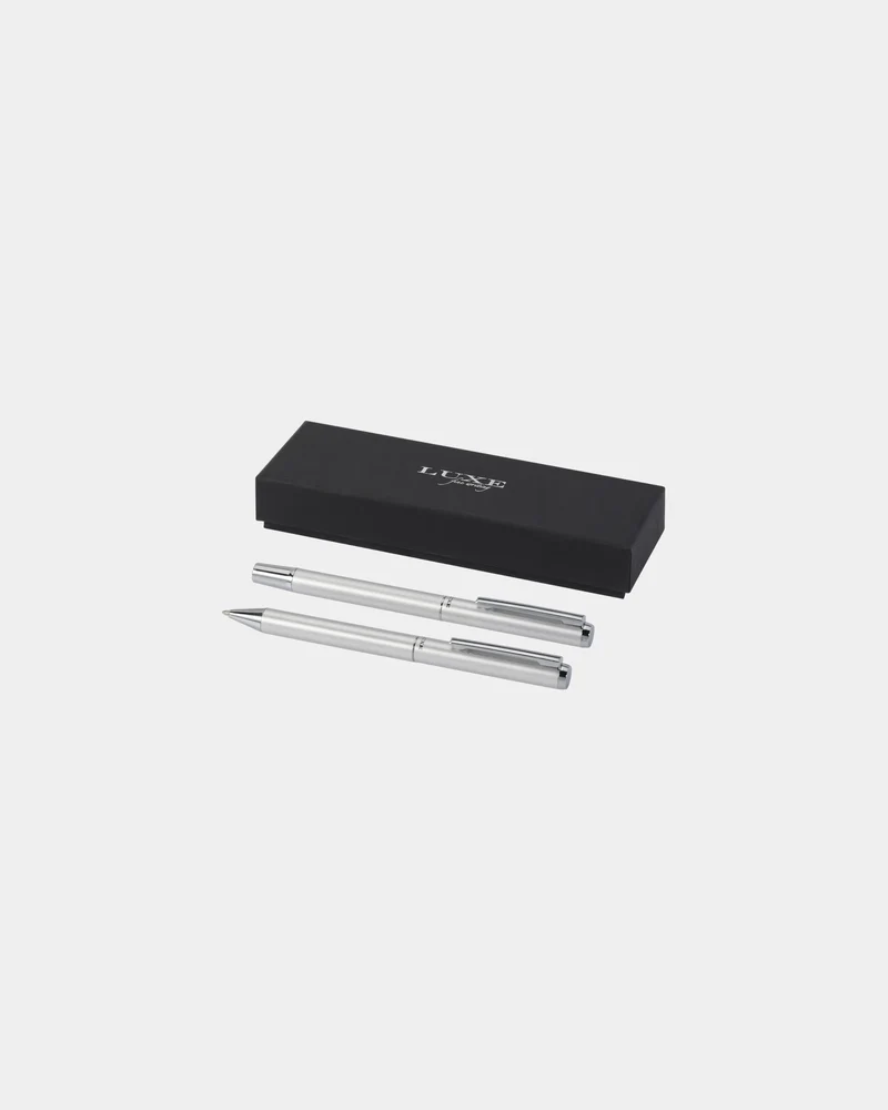 Ensemble-cadeau stylo bille et roller aluminium recyclé à personnaliser