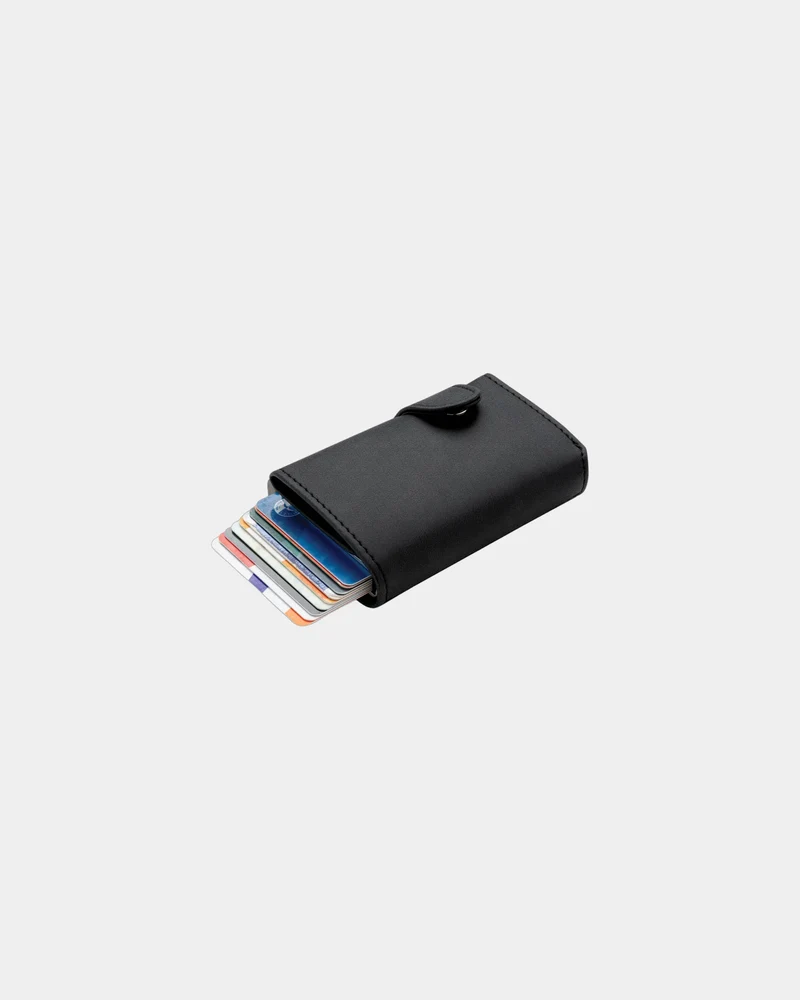 Porte-cartes aluminium PU noir à personnaliser