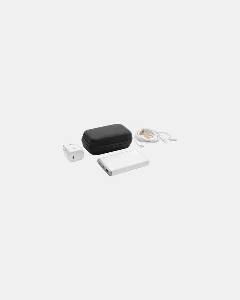 Set batterie câble et chargeur 20W en PET recyclé à personnaliser