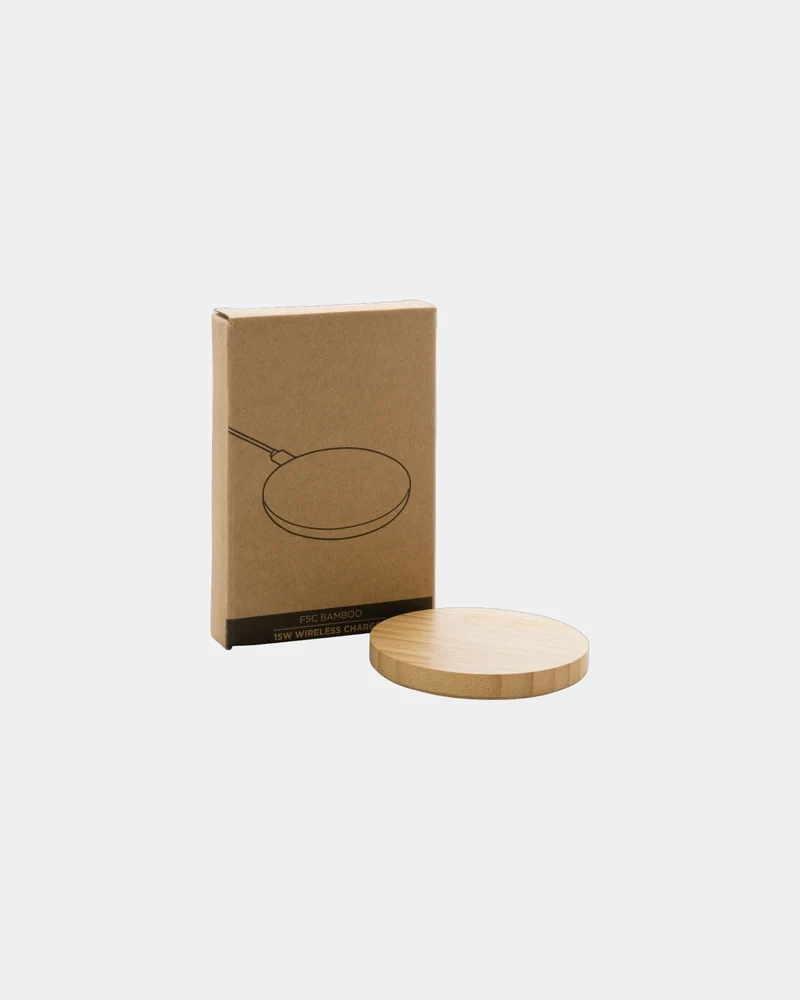 Chargeur sans fil 15W en bambou à personnaliser