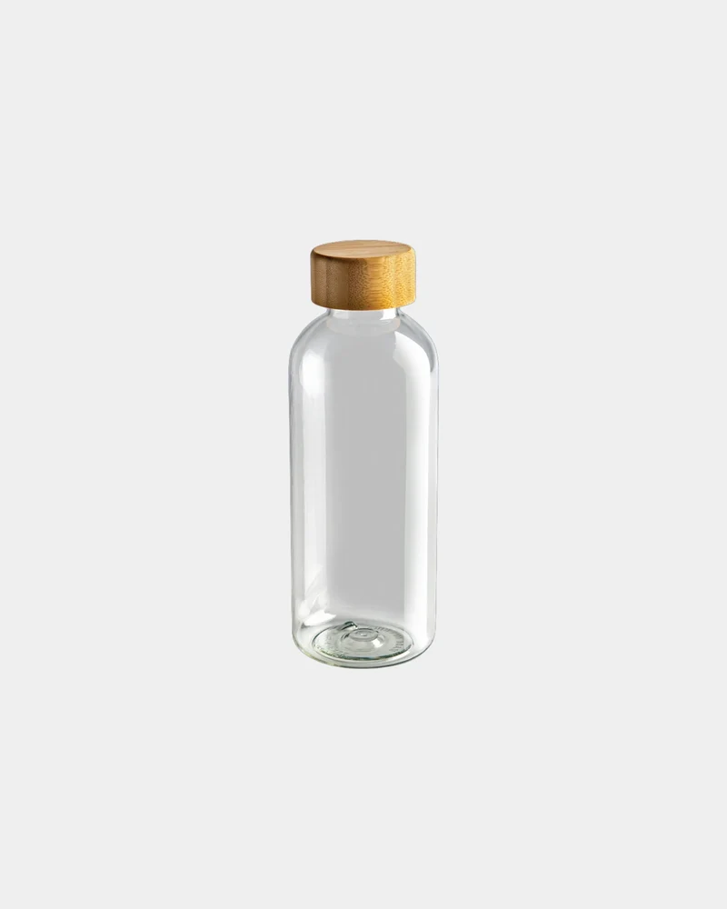 Bouteille rPET 600ml avec couvercle en bambou à personnaliser