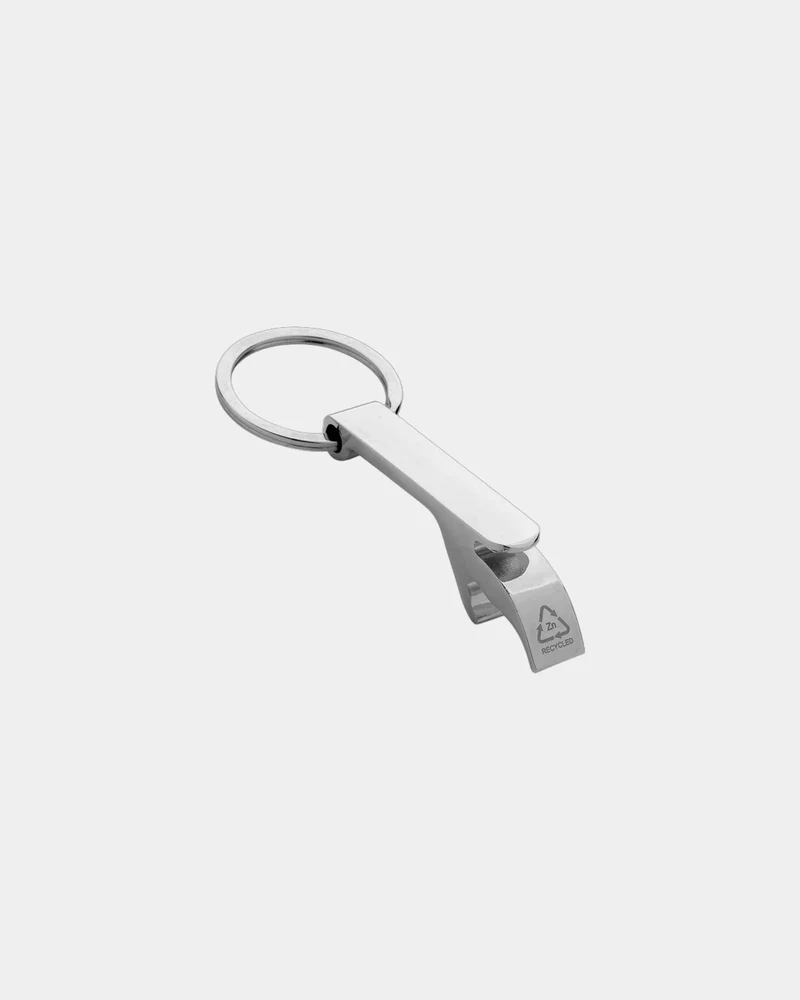 Porte-clés décapsuleur en zinc recyclé à personnaliser