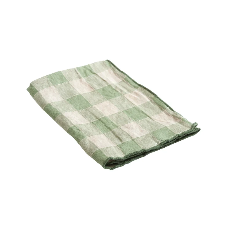 Serviette Bourdon Toile Vichy Vintage - Sauge/Bourdon Sauge