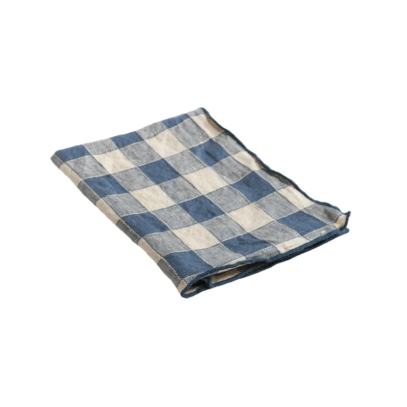Serviette Bourdon Toile Vichy Vintage - Bleu de Delft/Bourdon Bleu