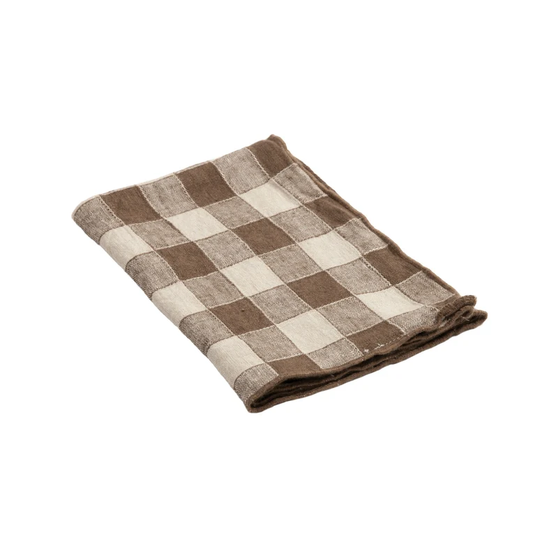 Serviette Bourdon Toile Vichy Vintage - Noisette/Bourdon Noisette