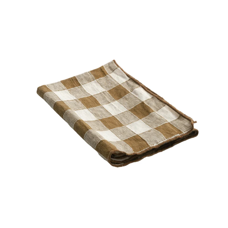 Serviette Bourdon Toile Vichy Vintage - Havane/Bourdon Havane