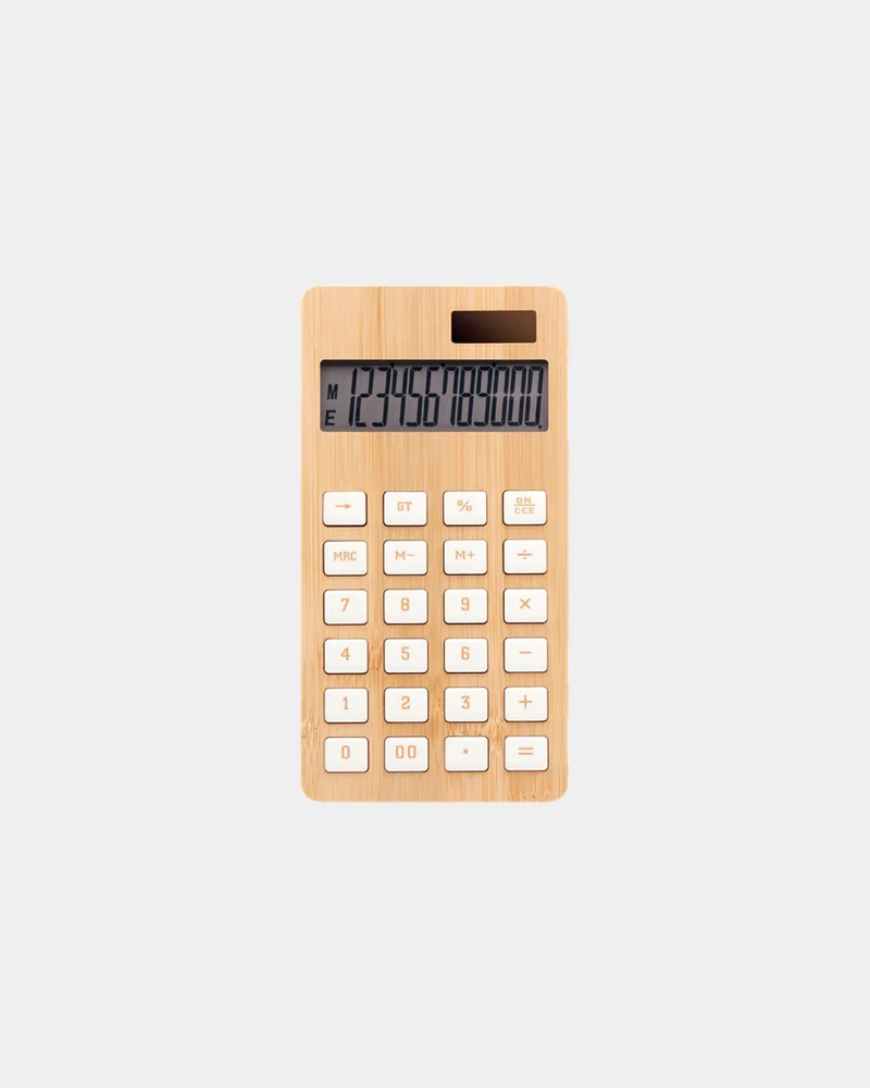 Calculatrice 12 chiffres en bambou à personnaliser