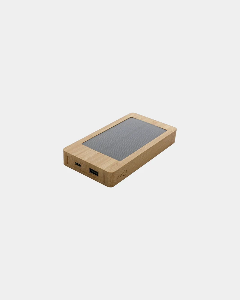 Batterie de secours solaire bambou 10.000mAh à personnaliser