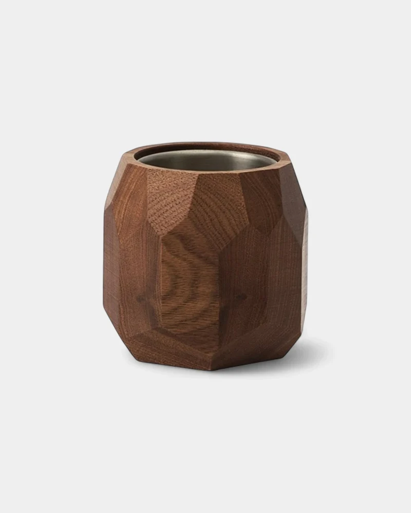Pot à crayon géométrique en bois noyer personnalisable
