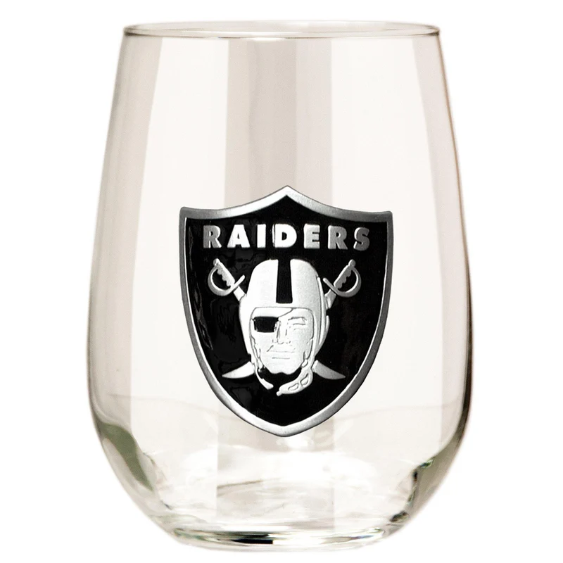 Oakland Raiders 15 oz. Stemless Wine Glass - (Set of 2)