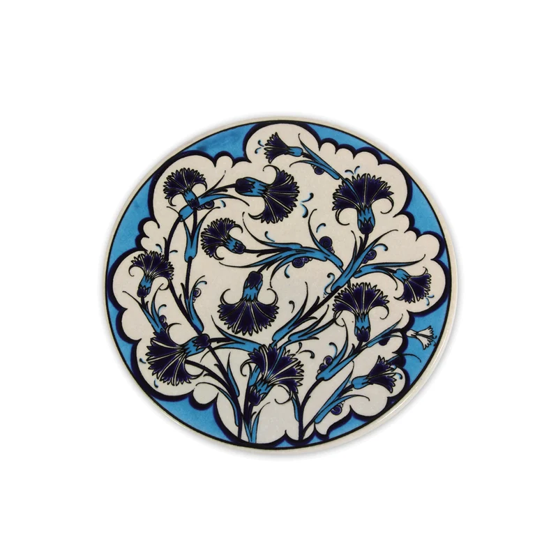 Dessous de Plat Rond en Céramique - Bleu et Beige