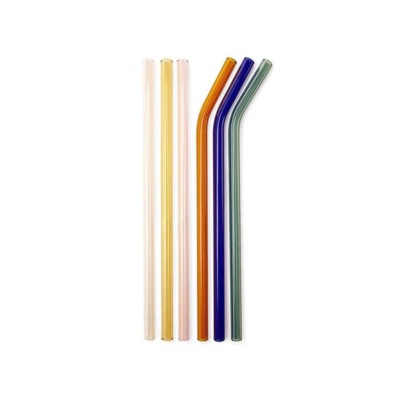 Set de 6 Pailles en verre coloré + Brosse