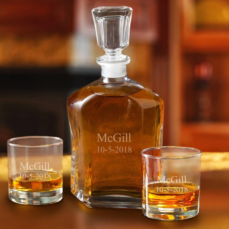 Decanter Set with 2 Low Ball Glasses - Personalized
