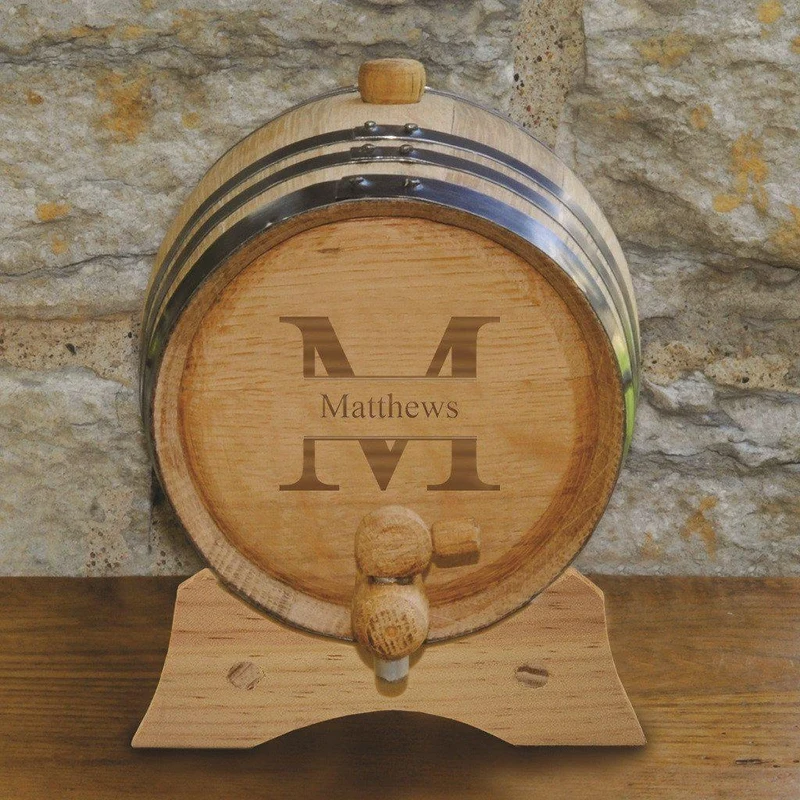 Stamped Monogrammed Oak Whiskey Barrel