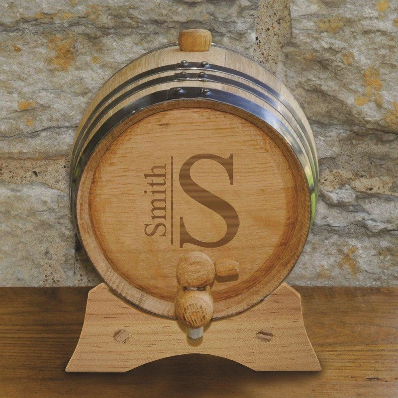 Modern Monogrammed Oak Whiskey Barrel